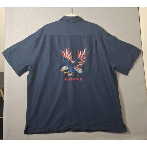 Caribbean Camp Shirt Fly Like an Eagle Shirt Mens XL Blue Pocket Embroidered USA - Picture 1 of 9